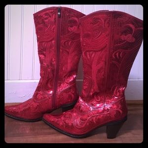 John fashion red sequin cowboy boots
